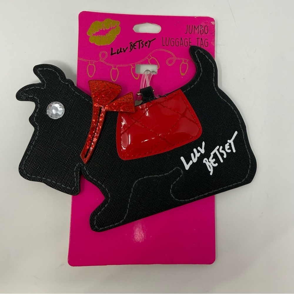 Betsey Johnson Luv Betsey Jumbo Luggage Tag Black Dog Puppy Red Bow Vintage
